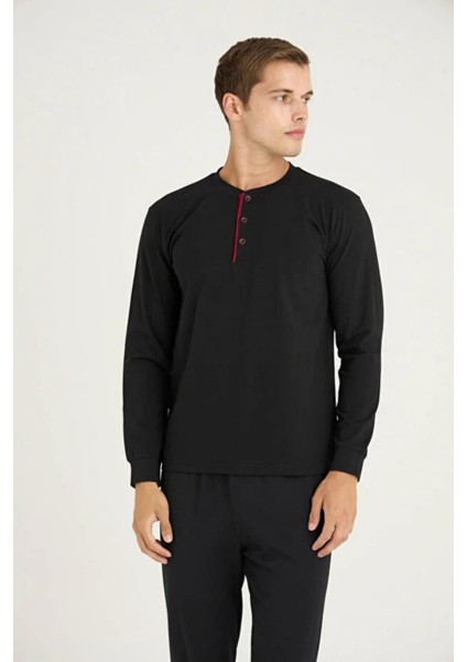 Erkek Büyük Beden %100 Pamuklu Düğmeli Manşetli Uzun Kol Pijama Takım fırsatları