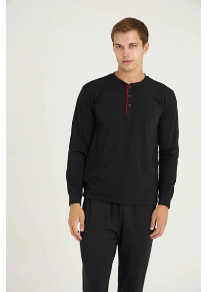 Erkek Büyük Beden %100 Pamuklu Düğmeli Manşetli Uzun Kol Pijama Takım indirimleri