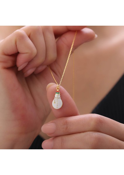 925 Ayar Gümüş Beyaz Mineli Kardan Adam Kolye