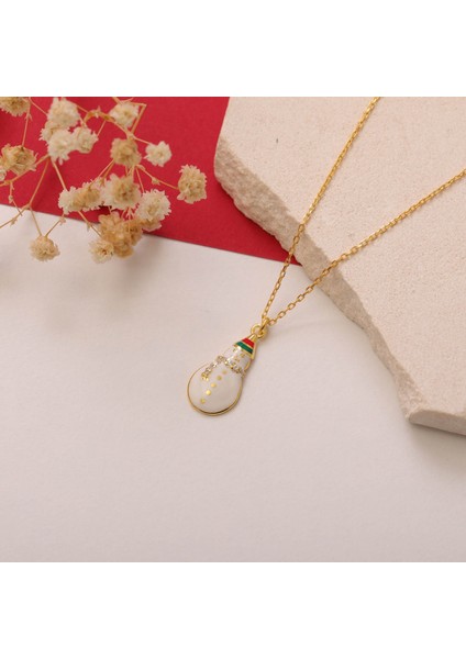 925 Ayar Gümüş Beyaz Mineli Kardan Adam Kolye modelleri