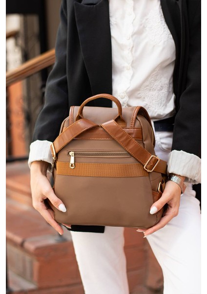 Asel Çanta,toka Detaylı, vizon taba Saten Deri Bayan Sırt Çantası fiyatları