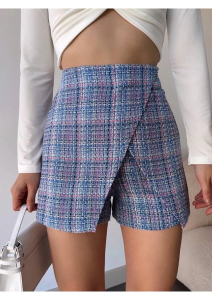 Kapaklı Tüvit Şort Etek Mavi fırsatları