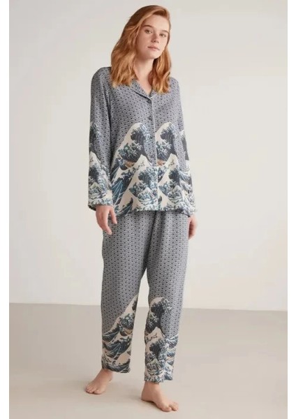 Nautıca W617 Kadın Uzun Kollu Önden Düğmeli Pijama Takımı