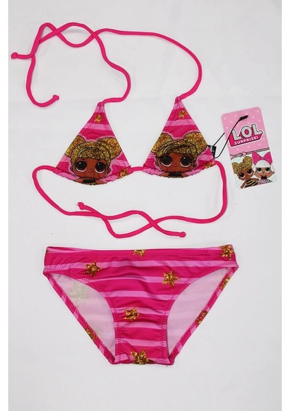 Lol Bebekli Sarı Yıldızlı Kız Çocuk Üçgen Bikini Takımı