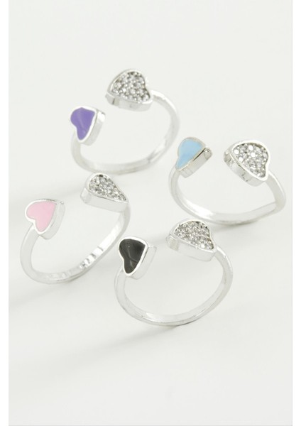 shop Kalp Taşlı Mineli Eklem Yüzük-Gümüş Rengi modelleri