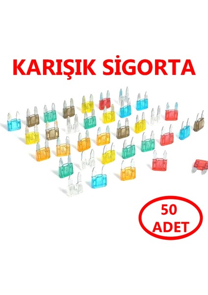 50'li Araç Mini Bıçak Sigorta 50 Adet Karışık Amperler