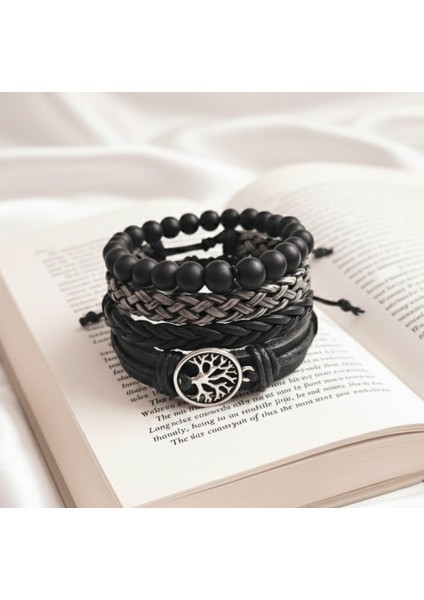 4 Adet Bileklik Hayat Ağacı Figürlü Hakiki Deri Bileklik Erkek Bileklik El Yapımı Bileklik