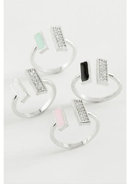 shop Dikdörtgen Taşlı Mineli Eklem Yüzük-Gümüş Rengi modelleri