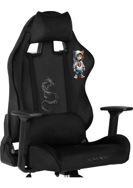 / Baskılı Rio Balerion Terletmez Kadife Kumaş Siyah Gaming Oyuncu Koltuğu / 120 kg Taşır