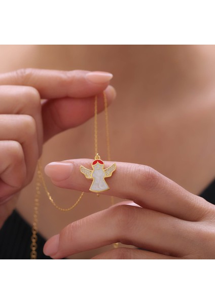 925 Ayar Gümüş Beyaz Mineli Melek Kolye