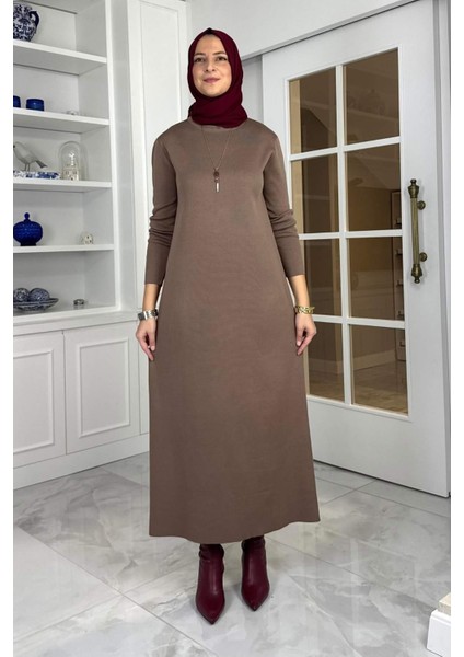 Öykü Çelik Örme Triko Elbise Sütlü Kahve modelleri