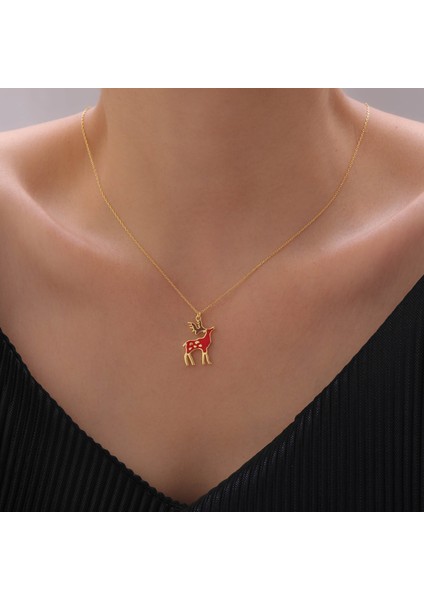925 Ayar Gümüş Mineli Yılbaşı Geyik Figürü Kolye