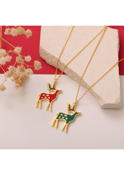 925 Ayar Gümüş Mineli Yılbaşı Geyik Figürü Kolye modelleri