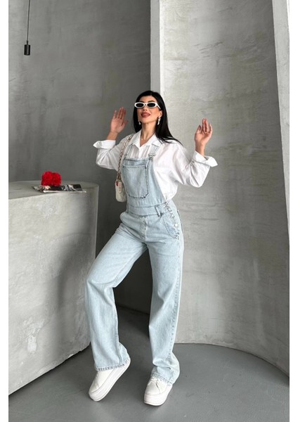 Pantolon Kar Yıkama Salopet Mavi D2514 indirimleri