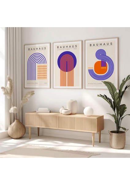 (Çerçevesiz) Bauhaus 3'lü Mavi Turuncu Çerçevesiz Poster Set, Modern Dekoratif Poster Seti fiyatları