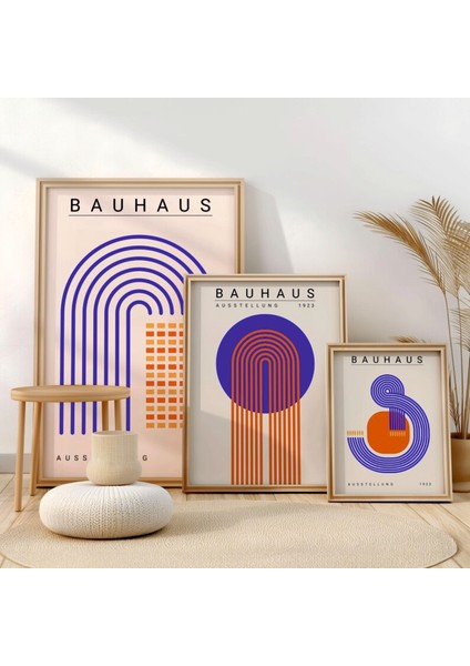 (Çerçevesiz) Bauhaus 3'lü Mavi Turuncu Çerçevesiz Poster Set, Modern Dekoratif Poster Seti indirimleri