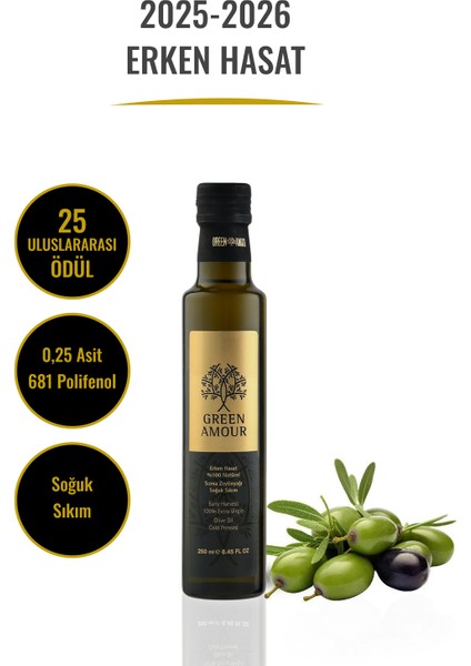 Erken Hasat , Soğuk Sıkım, 0,3 Asit, 349 Polifenol, Pestisit İçermeyen, Naturel Sızma Zeytinyağ