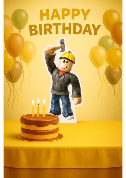 Ayaklı Pano Roblox Builderman Temalı 35X17 cm Doğum Günü Masa Süsü Oda Dekoru