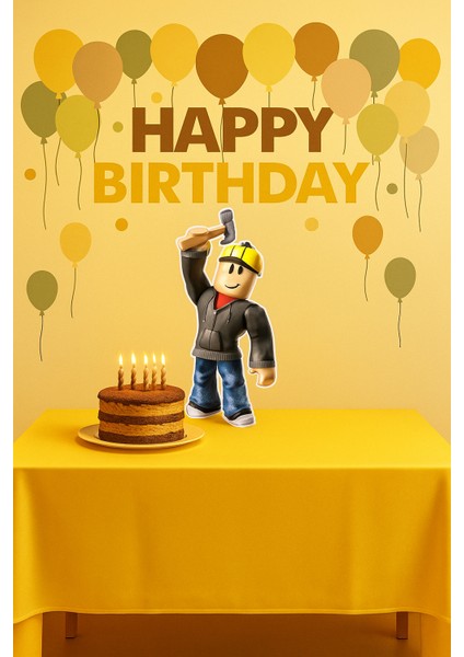 Ayaklı Pano Roblox Builderman Temalı 35X17 cm Doğum Günü Masa Süsü Oda Dekoru modelleri