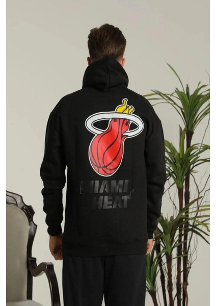 Erkek Oversize Üç Iplik Kapüşonlu Sweatshirt -Sırt ve Ön Baskılı, Kanguru Cepli, Rahat Kalıp Maskot Desenli Model - Siyah fiyatları