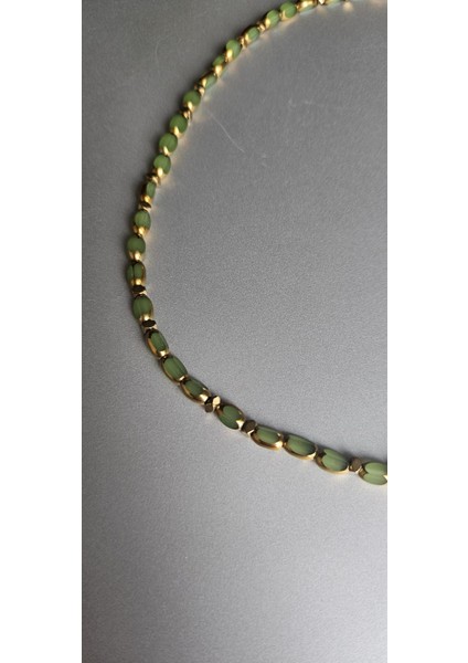 Paslanmaz Çelik Özel Tasarım Yeşil Çek Cam Boncuk&hematit Kolye-No3 fiyatları