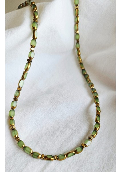 Paslanmaz Çelik Özel Tasarım Yeşil Çek Cam Boncuk&hematit Kolye-No3 modelleri