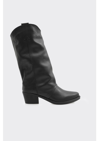 Hakiki Deri Fermuarsız Kadın Çizme