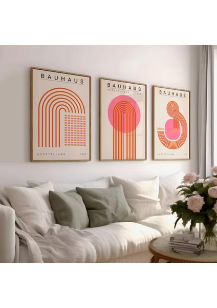 (Çerçevesiz) Bauhaus Pembe 3'lü Çerçevesiz Poster Set, Modern Dekoratif Poster Seti fiyatları