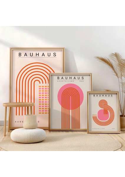 (Çerçevesiz) Bauhaus Pembe 3'lü Çerçevesiz Poster Set, Modern Dekoratif Poster Seti fırsatları