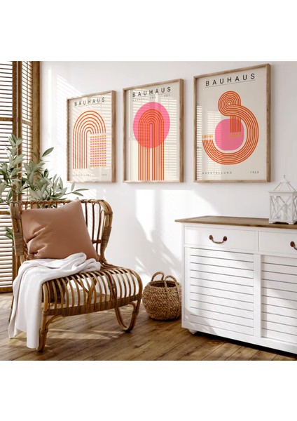 (Çerçevesiz) Bauhaus Pembe 3'lü Çerçevesiz Poster Set, Modern Dekoratif Poster Seti indirimleri
