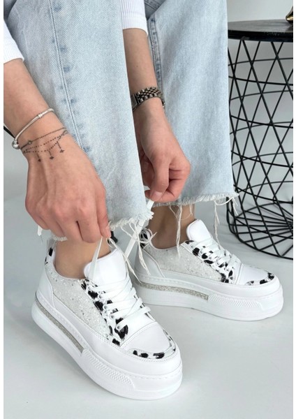 Lawin Beyaz Cilt Beyaz Simli Bağcıklı Spor Ayakkabı modelleri