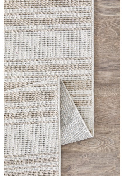 Posıtano Krem Bej Renk Çizgili Model Yumuşak Bukleli ve Püsküllü Dekoratif Makine Dokuma Halı fırsatları