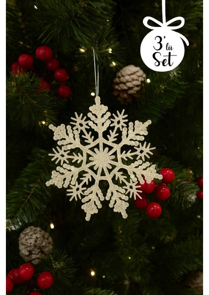3lü Kar Tanesi Şekilli Yılbaşı Ağaç Süsleri Seti