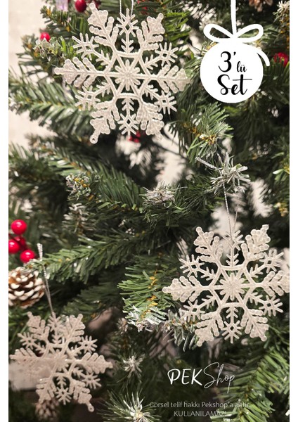 3lü Kar Tanesi Şekilli Yılbaşı Ağaç Süsleri Seti fiyatları