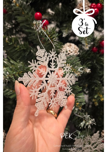 3lü Kar Tanesi Şekilli Yılbaşı Ağaç Süsleri Seti modelleri