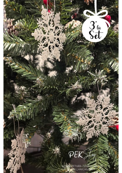 3lü Kar Tanesi Şekilli Yılbaşı Ağaç Süsleri Seti fırsatları