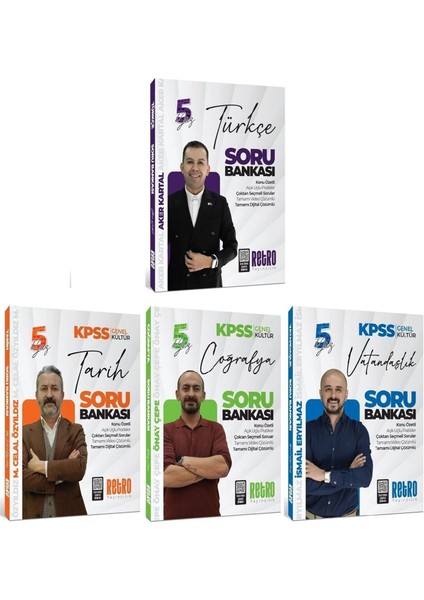 Retro 2026 Kpss Türkçe+Tarih+Coğrafya+Vatandaşlık Kültür 5yüz Soru Bankası 4 Lü Set Retro Yayıncılık