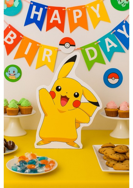 Ayaklı Pano Pokemon Pikachu 34X23 cm Doğum Günü Masa Aksesuarı Oda Süsü