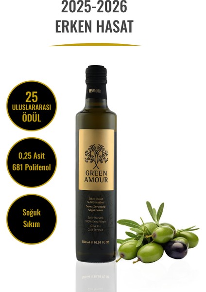 Erken Hasat , Soğuk Sıkım, 0,3 Asit, 349 Polifenol, Naturel Sızma Zeytinyağı