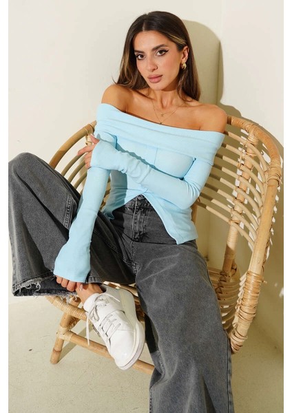 Madonna Yaka Düğmeli Bluz Mavi T4329 modelleri