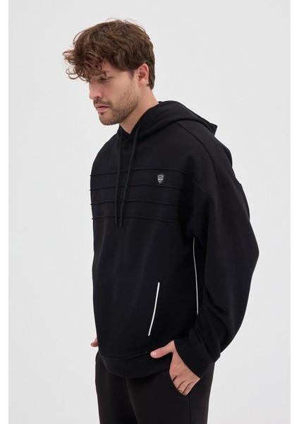 Unisex Rahat Bol Kesim "Onyx" Kapüşonlu Sweatshirt fırsatları