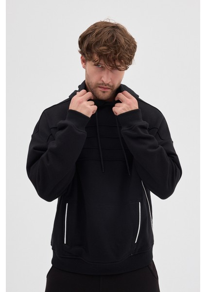 Unisex Rahat Bol Kesim "Onyx" Kapüşonlu Sweatshirt indirimleri