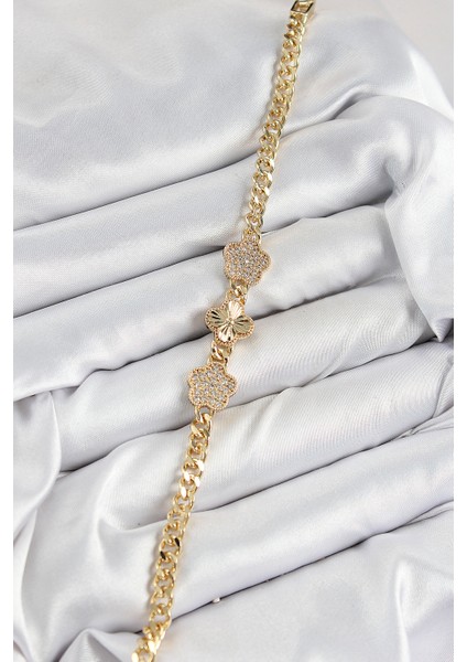 Pirinç Zirkon Taşlı Yonca Model Gold Renk Kadın Bileklik fiyatları