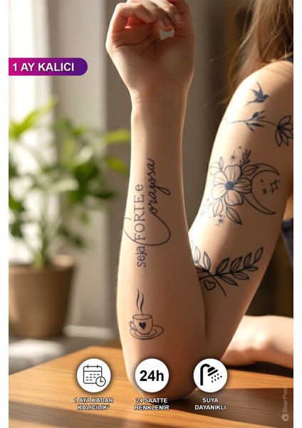 1 Ay Kalıcı Çiçekli Geçici Dövme Yarı Kalıcı Dövme Tattoo
