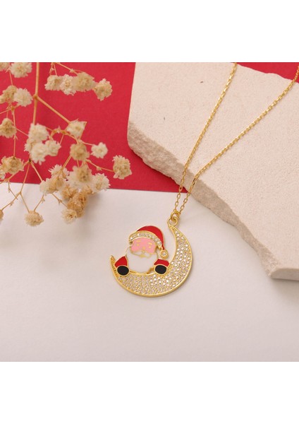 925 Ayar Gümüş Mineli Noel Baba ve Ay Kolye fiyatları