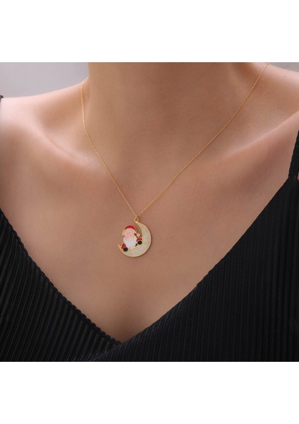 925 Ayar Gümüş Mineli Noel Baba ve Ay Kolye modelleri