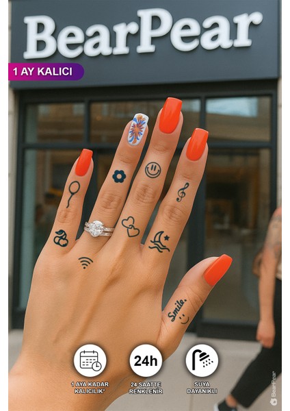 1 Ay Kalıcı Karışık Figürlü Smile Yazılı Minimal Dövme Tattoo