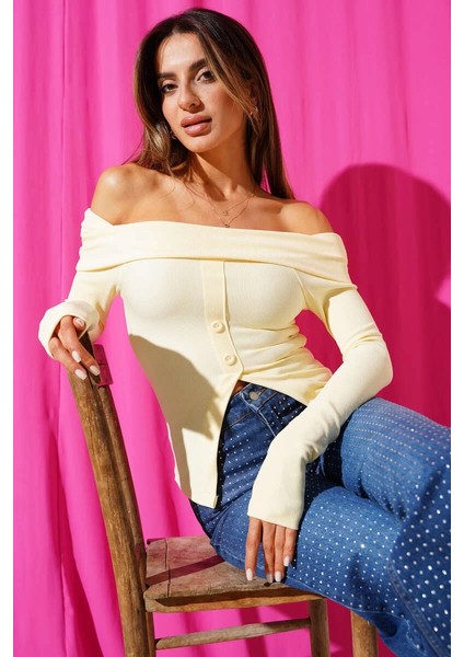 Madonna Yaka Düğmeli Bluz Sarı T4329 fırsatları