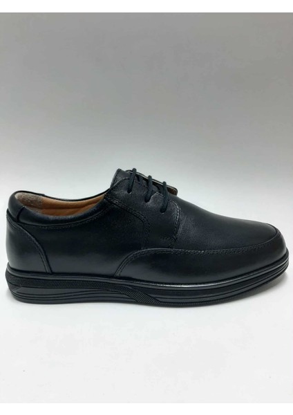 Hakiki Deri Bağcıklı Esnek Kauçuk Taban Siyah Renk Kışlık Erkek Ayakkabı C-34250176GDERE