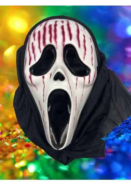 Halloween Maske Çığlık Kanlı Lüks Kalın Arkası Tül